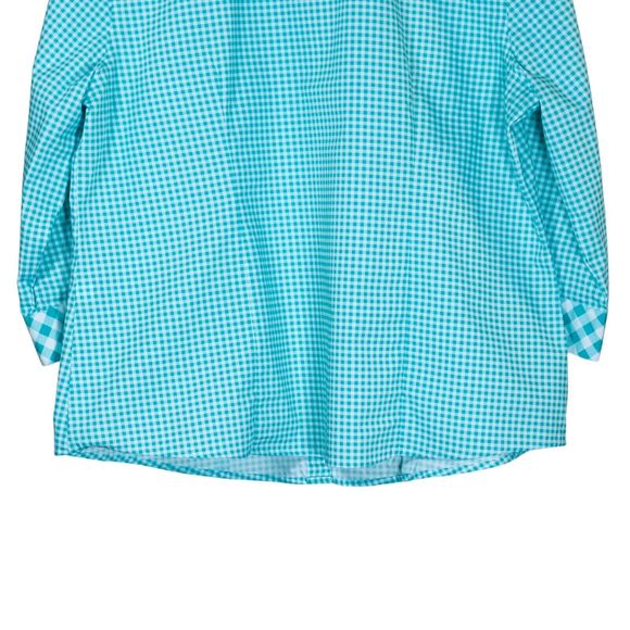 Chico's Women's Blouse Button Up Blue White Check Plaid Long Sleeve Top 2 L/12 - Picture 7 of 9